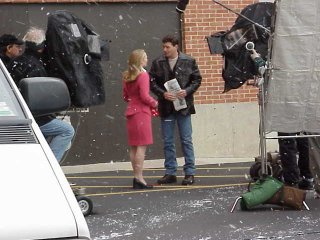 [ Snow scene using "fake" snow. Moments before Gary and Rebecca's kiss ]